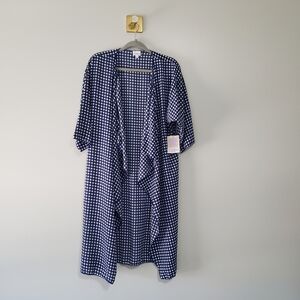 LuLaRoe NWT Shirley Duster Kimono Women Medium Blue White Checkered Gingham Long